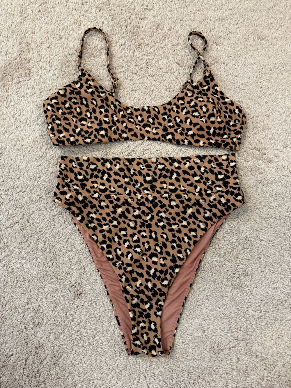 Aerie Leopard Print Bikini Set - Scoop Top + High Cut Cheeky Bottom